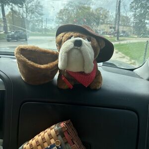 Brown Bulldog Plush Toy with Hat and Bandana